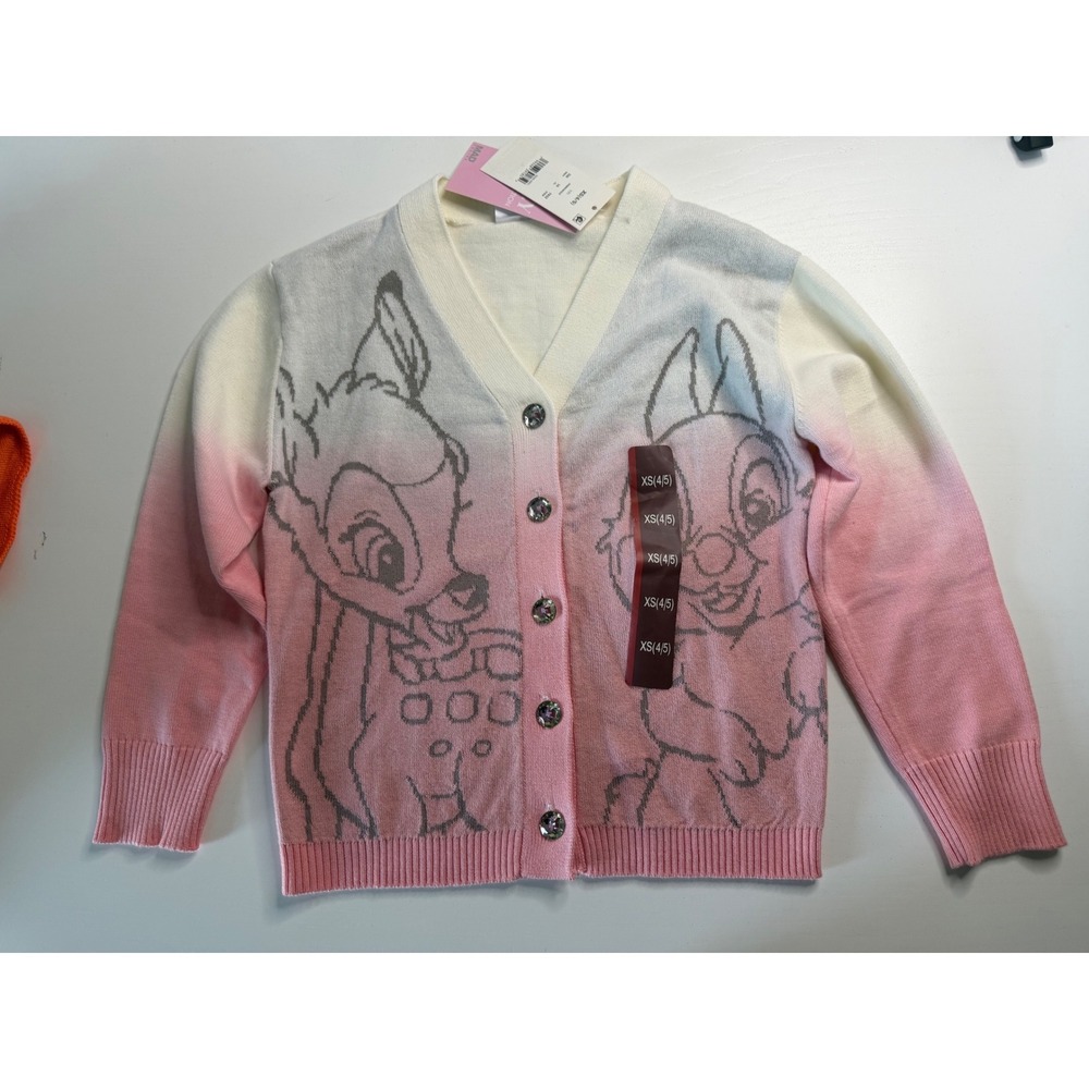 Disney Bambi Thumper Ombre Cardigan Sweater Pink White Kids XS 4/5 Mad Engine - Picture 1 of 2